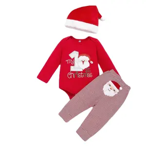 Xingkong ชุดซานตาคลอสสำหรับเด็ก, ชุดสูทสามชิ้น2023ฤดูหนาวสไตล์ตะวันตกพร้อมกางเกงและหมวกลายทาง