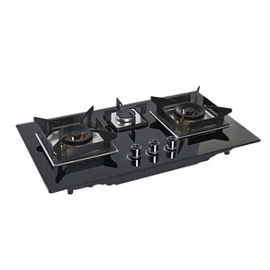 Huachu Nhà Máy Cung Cấp Tempered Glass Top Gas Hob 3 Đồng Burner Bếp Gas