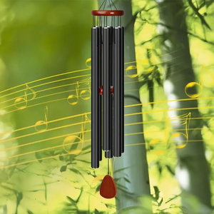 41-inch black aluminum-wood wind chime, outdoor <b>waterproof</b>, holiday gift, outdoor home decoration - Product Image 1