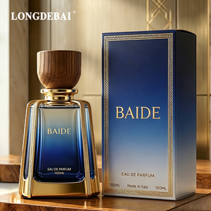 Custom New Design Electroplating Gold Empty <b>Perfume</b> Glass <b>Bottle</b> 100ml Blue Crimp Luxury <b>Perfume</b> <b>Bottle</b> with Packaging Box - Product Image 1