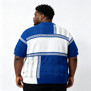 Maglione in Viscosa Blu e Bianco con Collo a Girocollo per Uomo, Vestibilità Comoda, Design Minimalista, Caldo e Leggero - Product Image 2