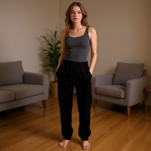 HDJ Women's Harem Pants Classic Black Full Length Loose Fit <b>Drawstring</b> Waist Casual Sportswear Autumn Terry Fabric - Product Image 2