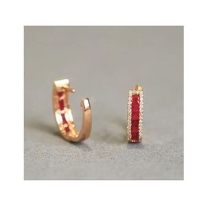 Pendientes de Aro Xinfly Classic OEM de Oro Amarillo Sólido de 18 Quilates AU750 con Corte Princesa y Diamantes de Rubí - Product Image 1