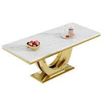 Table de salle à manger rectangulaire en marbre haut de gamme en acier inoxydable, table et chaises de luxe pour la maison