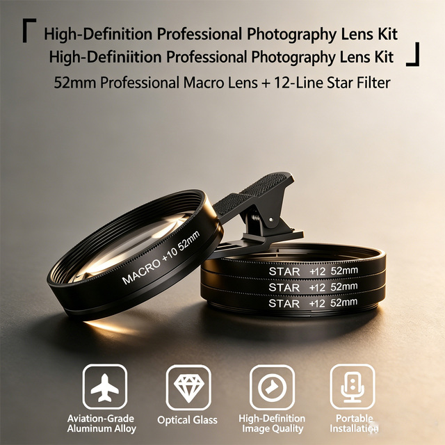 52mm 10X Macro Lens with 12-Point Star Filter Combo, External Camera Lens Compatible with Android & iPhone Smartphones