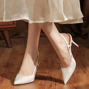 Escarpins 7755C en satin uni à bride en T, bout pointu, talon aiguille, chaussures habillées tendance pour femme, élégantes pour le bureau - Product Image 3