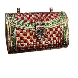 Handmade Beaded Metal Clutch <b>Bag</b> Red Green Checkerboard Pattern Evening Party Handbag - Product Image 1