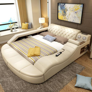 מיטת עור יוקרה מודרנית מיטת עיסוי רב תכליתיים עם עיסוי אחסון מוסיקה - Product Image 3