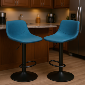 Tabourets de bar pivotants réglables bleus modernes avec base en métal pour la maison, le bar, la cuisine, le comptoir - Product Image 2