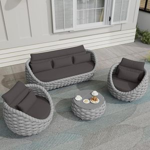 Conjunto de Muebles de Jardín Curvos de Aluminio Moderno PRUNIA, Sofá Modular <span class=keywords><strong>Pequeño</strong></span> Impermeable para Exteriores - Product Image 1