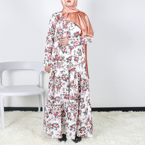 Elegante abito musulmano floreale da donna vestito da sole stampato Kaftan Abaya con cintura <span class=keywords><strong>femminile</strong></span> Islam lungo <span class=keywords><strong>abbigliamento</strong></span> bohémien - Product Image 1
