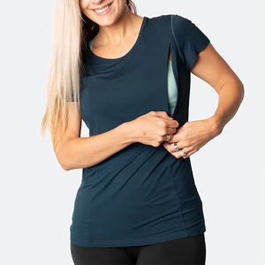 Vêtements de maternité personnalisés pour l'é<span class=keywords><strong>t</strong></span>é <span class=keywords><strong>T</strong></span>-shirts d'<span class=keywords><strong>allaitement</strong></span> respirants avec fermeture éclair <span class=keywords><strong>T</strong></span>-shirts d'<span class=keywords><strong>allaitement</strong></span> à col rond de grande taille - Product Image 4