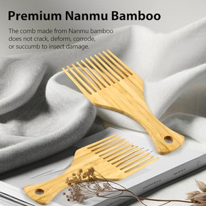 Peigne Afro en Bois de Bambou 100% Naturel avec Logo Personnalisé, Usage Professionnel en Salon, Dents Larges, Tendance pour Cheveux et Barbe - Product Image 3