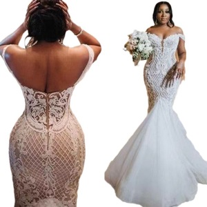 Off The Shoulder Mermaid Wedding Dress Lace Applique Backless Fishtail White Bridal Gown Sweetheart Neckline Natural Waist - Product Image 5