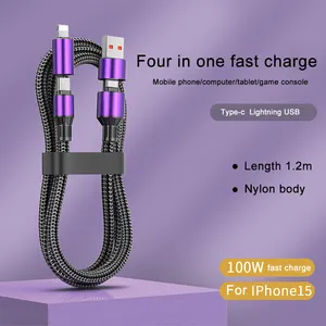 Wholesale Customization 1.2M 4 In 1 Nylon Braided Multi Usb Fast Charging 6a Type C Cables Data Cable