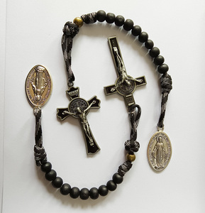 Tactical Paracord Pocket Rosary St Benedict Cross Medal Keychain <strong>Bag</strong> <strong>Charm</strong> for Men Religious Gift - Product Image 6