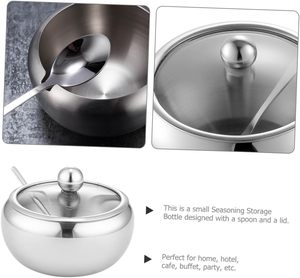 Bol de Rangement pour Condiments de Cuisine en Acier Inoxydable Écologique Moderne avec Couvercle en Verre et Cuillère – Pot à Épices et Sucre - Product Image 6