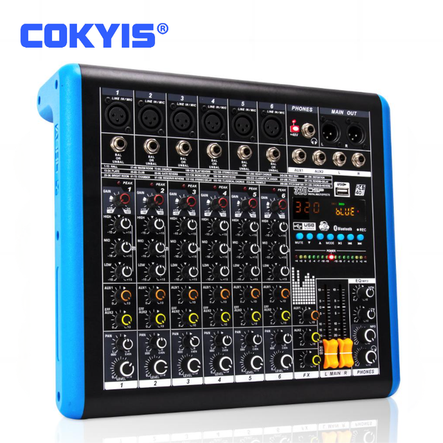6 Channel Audio Mixer for Built-in Wireless Blue Tooth Digital Reverb Effect USB Stage Performance DJ Audio System Equipment