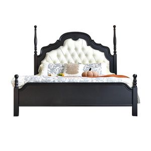 Cama de Madera Maciza Estilo Americano, Diseño Hepburn Negro, Tamaño Doble, Madera de Caucho, Muebles de Dormitorio Modernos de Lujo Francés - Product Image 5