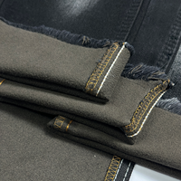 Tissu denim noir de 170 cm de large avec dos floqué marron, tissu denim extensible rigide et chaud, prix d'usine en gros