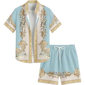 Conjunto de Playa de 2 Piezas para Hombre FOXA, Camisa de Manga Corta Estampada, Pantalones Cortos con Cordón, Ropa de Crucero, Transpirable, de Poliéster - Product Image 1