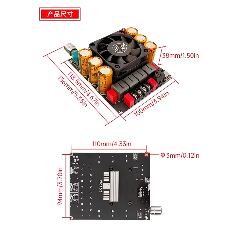 DC18-50V ZK-6002 2-Channel 600W Power Stereo Amplifier Board for