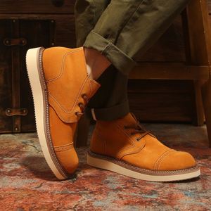 Bottines pour hommes en daim synthétique, à lacets, bout rond, respirantes, semelle extérieure en caoutchouc, semelle intermédiaire en EVA, couleur unie, style décontracté toutes saisons - Product Image 3