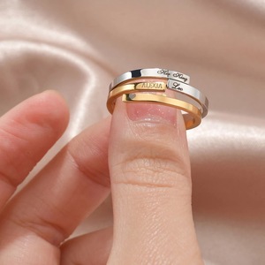Anillos de Pareja Personalizados con Nombre Grabado, Anillos Ajustables de Acero Inoxidable en Oro y Plata, Anillo Liso Moderno, Joyería Unisex - Product Image 5