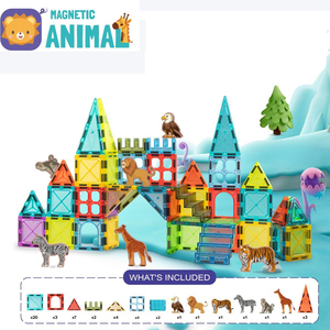 Tuiles magnétiques Château d'animaux 3D, blocs de construction magnétiques transparents avec figurines d'animaux, jouet éducatif STEM pour l'apprentissage créatif, cadeau - Product Image 2