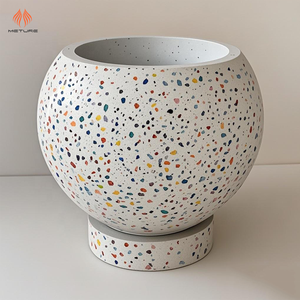 Vaso Moderno in <span class=keywords><strong>Cemento</strong></span> per Giardino, Decorazione Minimalista Geometrica, Porta Piante <span class=keywords><strong>Bianco</strong></span> in Terrazzo a Forma di Sfera con Sottovaso - Product Image 2