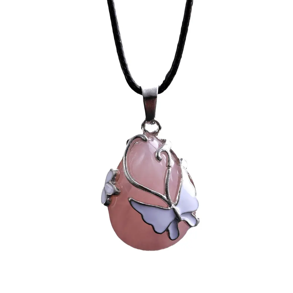 Vente en gros de couleurs coréennes tendance Collier papillon en émail mignon en alliage de bohème Pendentif en pierre de cristal d'opale en argent