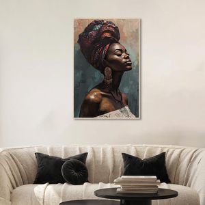 Personalizado hermoso Hijab chica lienzo pared arte negro mujer hogar Decoración dormitorio figura pinturas africano China - Product Image 5