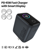 Chargeur GaN 45W PD3.1 avec écran d'affichage, port Type-C, prise US/EU/UK, certifié CE/FCC/UKCA, écologique, pour ordinateur portable et tablette