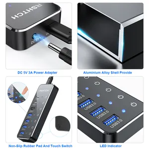 Rshtech Powered 7 All On One 10-Gbit/s-Gaming-Tastatur Maus erweiterung für Desktop-PC-Laptop-Adapter konferenz Multiple USB-Hub