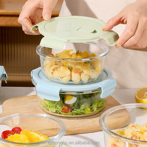 Ronde Glazen Lunchbox Met Magnetronbestendig En Hittebestendig Plastic Deksel Voor Lunch-En Dineropslag Of Koeling - Product Image 1