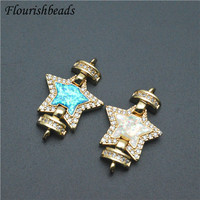 25x16mm étoile forme métal laiton bleu blanc Zircon Fine mode Double trou collier connecteur fermoirs pour la fabrication de bijoux de mode