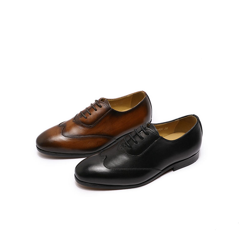 Детская Классическая Мужская Удобная Кожаная обувь ручной работы со шнуровкой