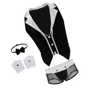 4 pezzi da uomo Sexy smoking Lingerie Kit Costume festa di Halloween papillon completo taglie forti in pelle - Product Image 4