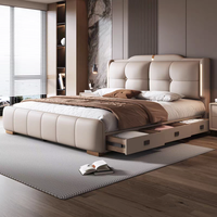 Lit double en bois moderne et populaire avec tiroirs, cadre de lit king size en cuir, ensemble de meubles de chambre à coucher, vente en gros à prix abordable