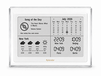 Kylendar Calendrier intelligent en papier électronique acrylique de 7,5 pouces avec prévisions météo, heure mondiale, planificateur mensuel et recommandations musicales quotidiennes
