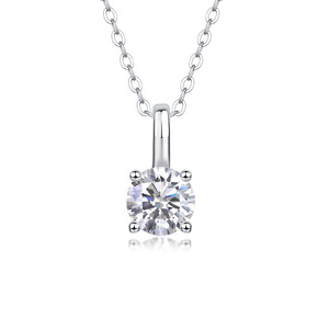 Classic Solitaire Lab Created Diamond Necklace, <b>Round</b> Cut Four Prong Pendant in 925 Silver - Product Image 1