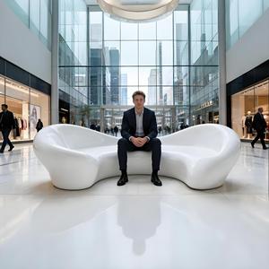 Banco con Respaldo Blanco Brillante para Áreas Públicas Comerciales, Bancos de Fibra de Vidrio Blancos Brillantes de Lujo para Áreas Públicas de Alta Gama - Product Image 2