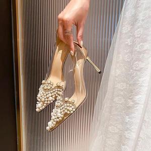 Nuevos Zapatos de Novia para Mujer, con Punta en Pico, Transparentes, con Pedrería, Tacones Finos, con Tira Delgada - Product Image 1