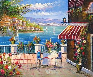 Toile d'art mural d'hôtel fait à la main, affiche un couteau lourd, <span class=keywords><strong>peinture</strong></span> à l'huile méditerranéen abstraite <span class=keywords><strong>paysage</strong></span> - Product Image 1
