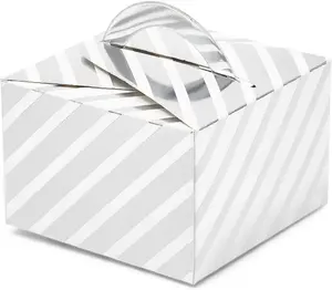 Popular Custom Metallic Silver Stripe Gift Box Silver cardboard Paper Gift handle Boxes for Party Favors Chocolate