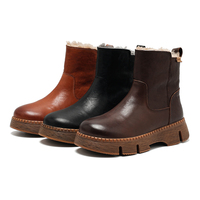 Bottes de neige pour femmes en cuir avec semelle en caoutchouc épaissie, doublure douce et respirante, fermeture éclair latérale, mode automne/hiver