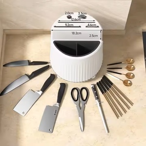 Porte-couteaux de cuisine en plastique rotatif avec rangement pour cuillères et baguettes pour couteaux et accessoires - Product Image 3