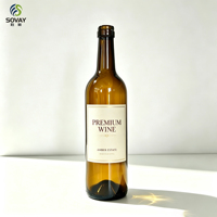 Lege 750ml bruine glazen wijnfles, klassieke lange hals amberkleurige fles voor rode wijn, fruitwijn, zelfgemaakte wijnafvulling