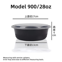 Réfrigération micro-ondable étanche noire 37oz 1100ml récipient alimentaire rond thermique jetable bol à soupe en plastique avec couvercles