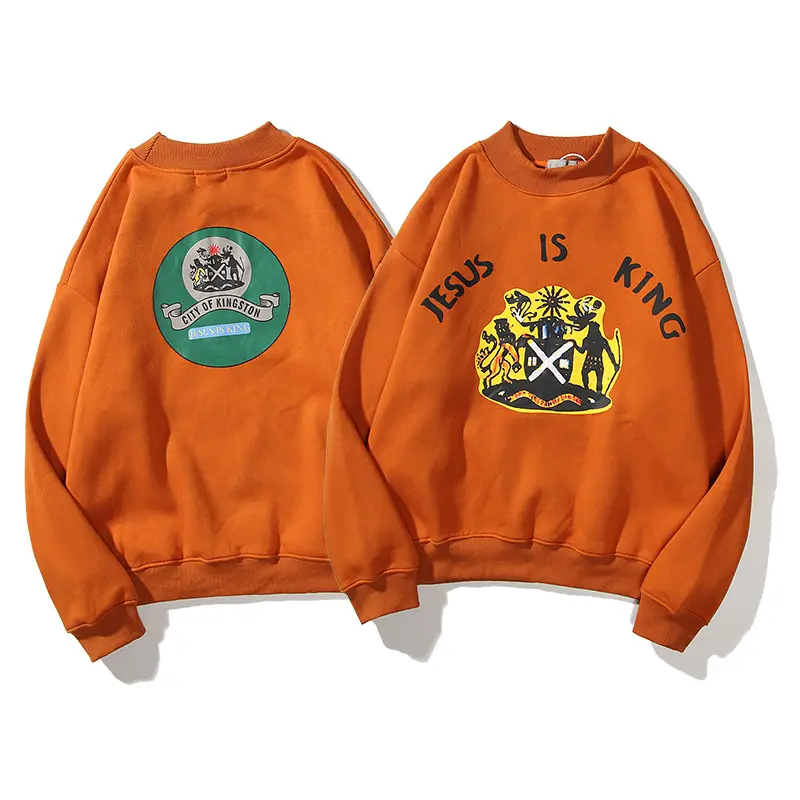 Толстый плюшевый мужской оверсайз с принтом Иисуса, модная повседневная мужская уличная одежда, старый оранжевый пуловер в стиле хип-хоп, Свободный свитшот